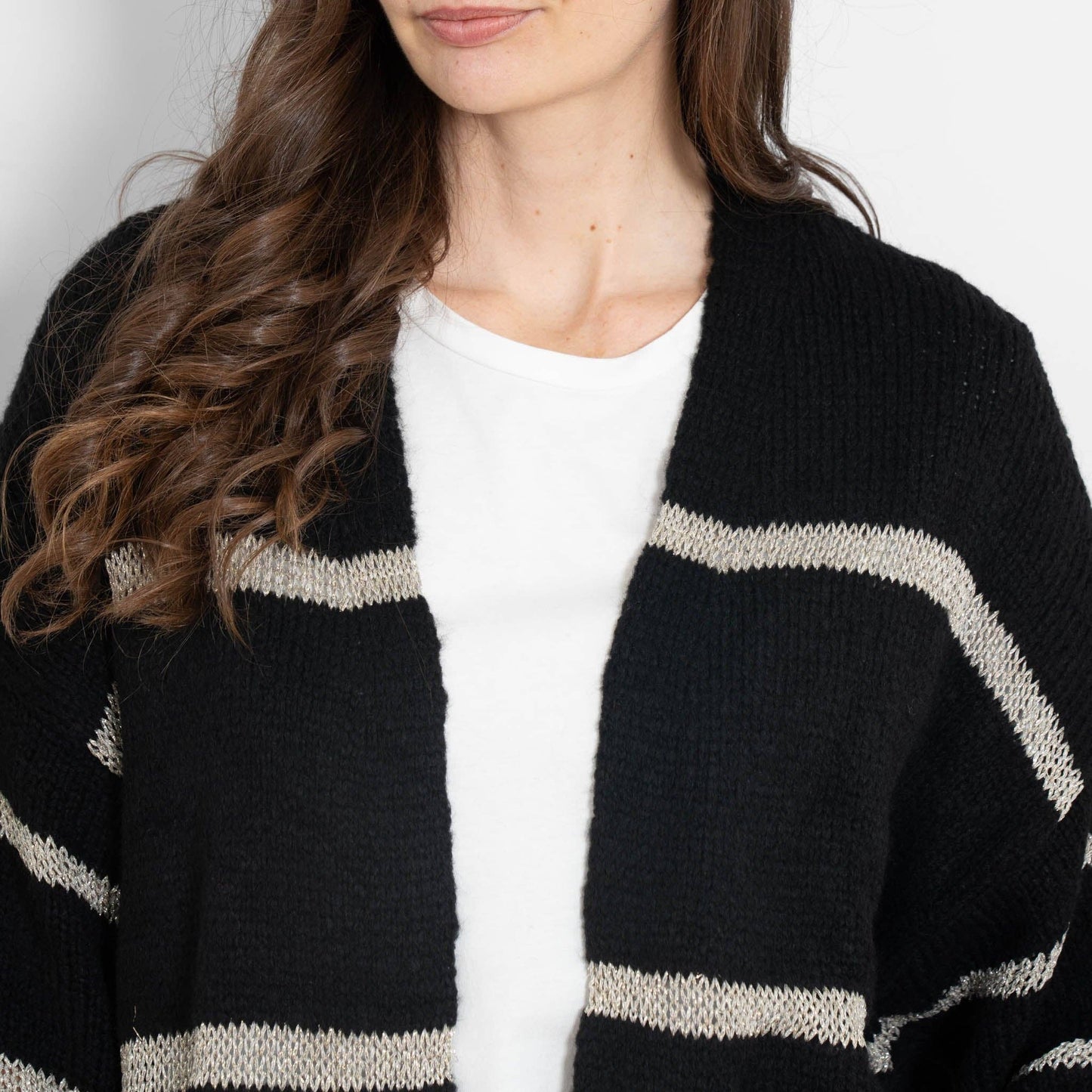 Lucy Wool Blend Cardigan - Black, Gold/Striped: One-size (UK 8-18)