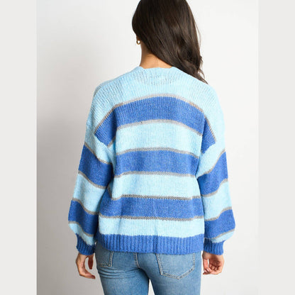 Glitter Striped Italian Wool Blend Cardigan in Blue: One-size (UK 8-18)