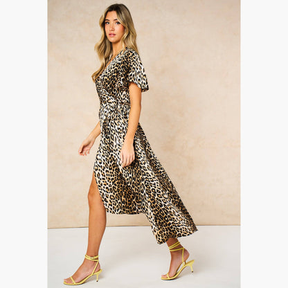 Leopard Print Midaxi Wrap Dress in Cream: Small (UK 8-10)