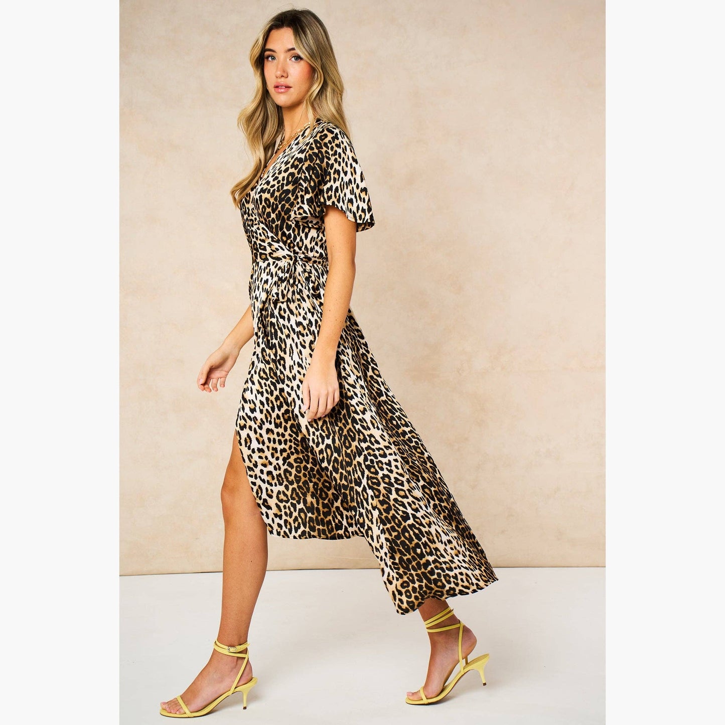 Leopard Print Midaxi Wrap Dress in Cream: Large (UK 16-18)