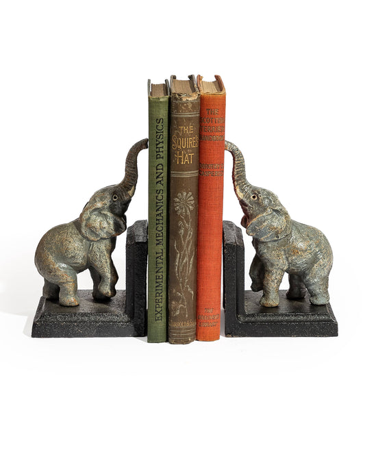 Cast Iron Antiqued Pair of Elephant Bookends