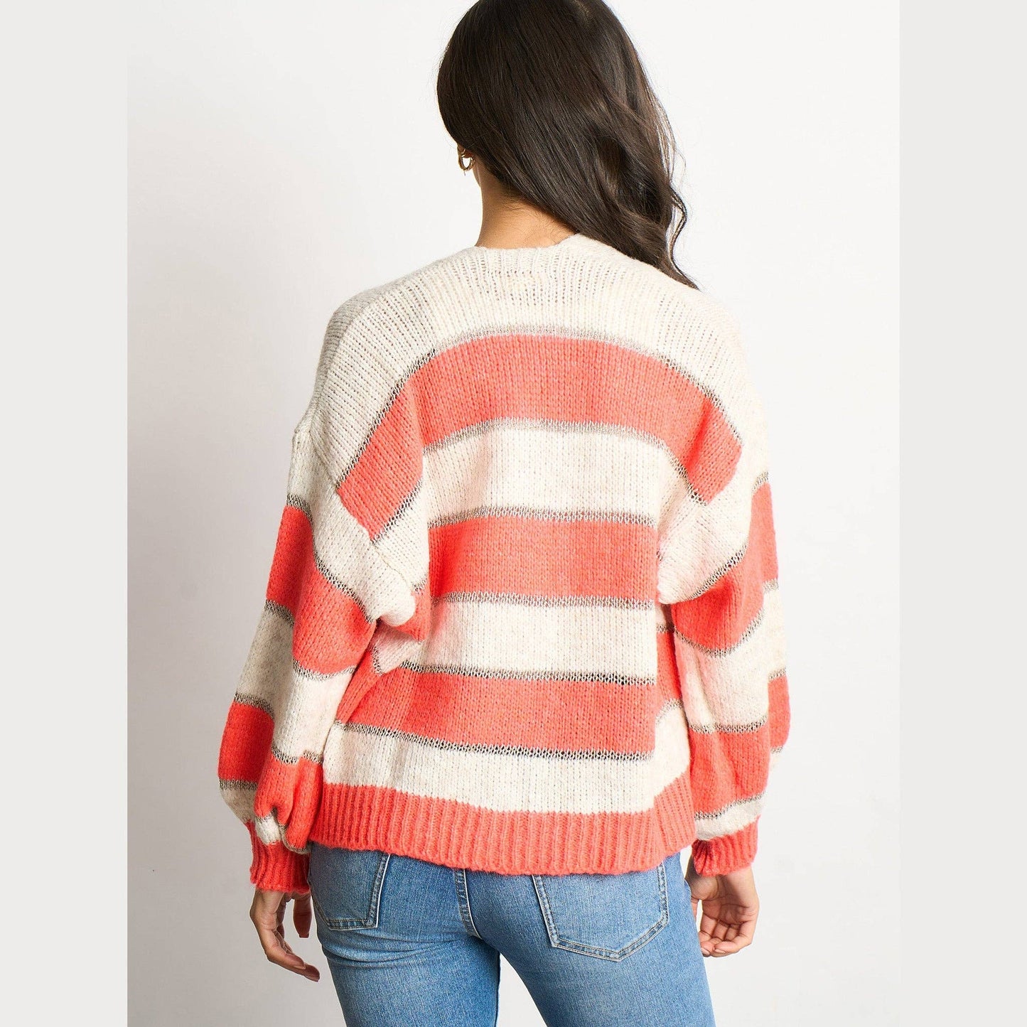 Glitter Striped Italian Wool Blend Cardigan in Coral: One-size (UK 8-18)