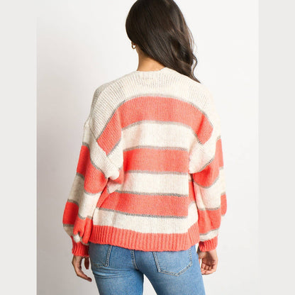Glitter Striped Italian Wool Blend Cardigan in Coral: One-size (UK 8-18)