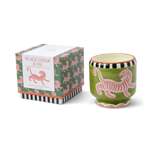 Paddywax - A Dopo 226g Tiger Ceramic Candle - Black Cedar & Fig