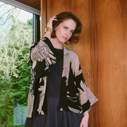 Crane Black Crepe Kimono