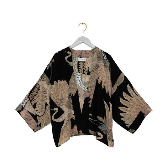 Crane Black Crepe Kimono