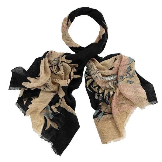 Crane Black Wool Scarf