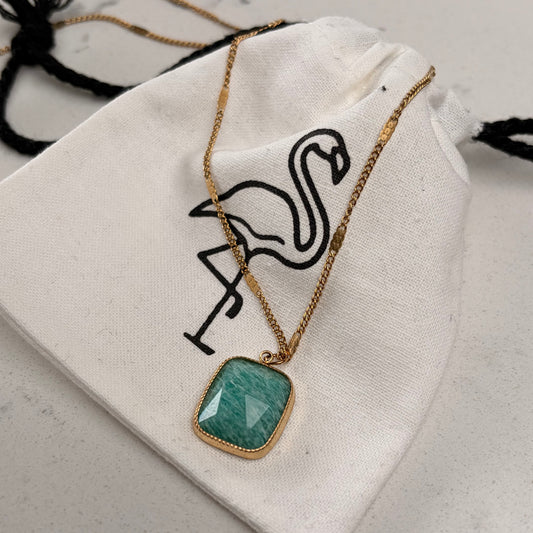 Black Flamingo - Dee Square Pendant Necklace - Turquoise