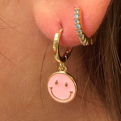 Smiley Face Huggie Pink