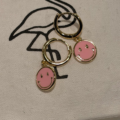 Smiley Face Huggie Pink