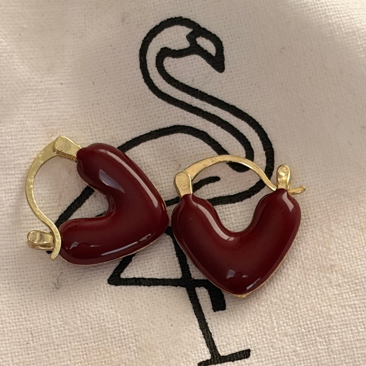 Black Flamingo - Hattie Heart Earring - Red