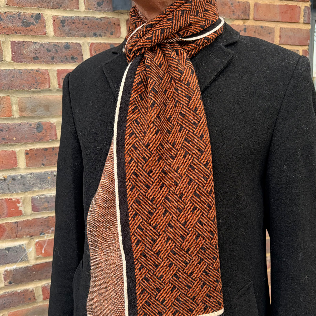 Sons Limited - Men's Plaid Knit Scarves - Marriott - Black/Orange