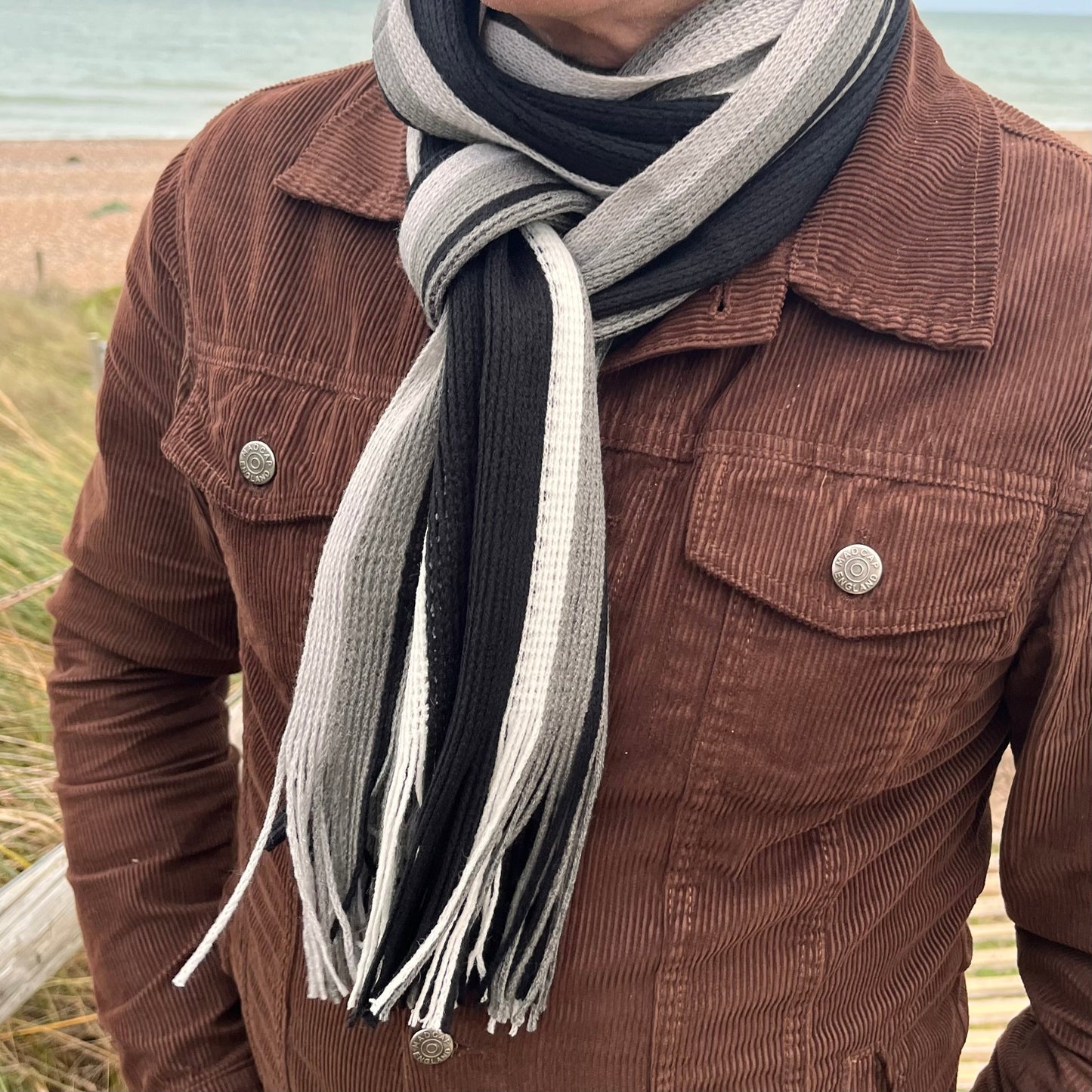 Sideline Collection - Light Retro Stripe Scarf - Hollis - Black