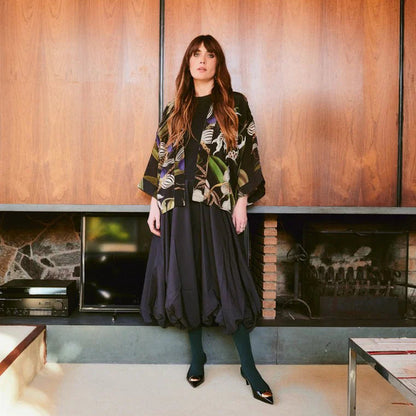 Orchid Black Crepe Kimono - One Hundred Stars