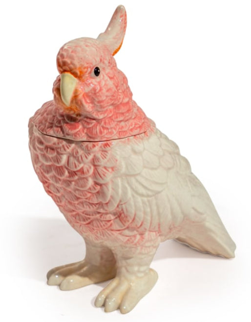 Pink & White Ceramic Parrot Storage Jar/Vase