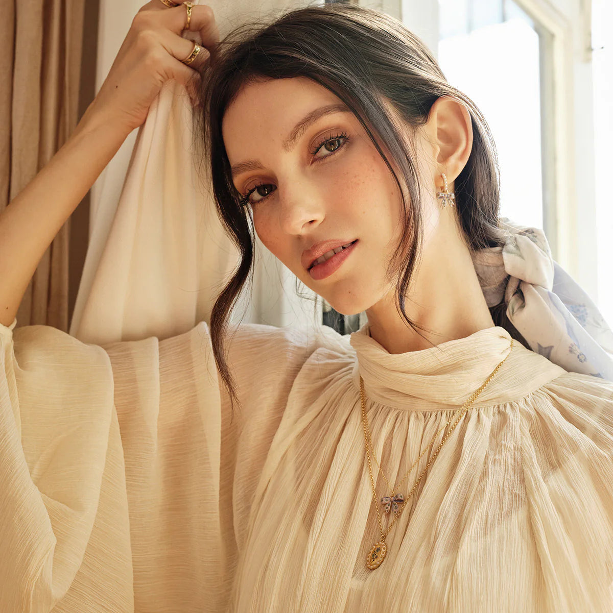 Fable England -Gold Forget Me Not Bow Pendant Necklace