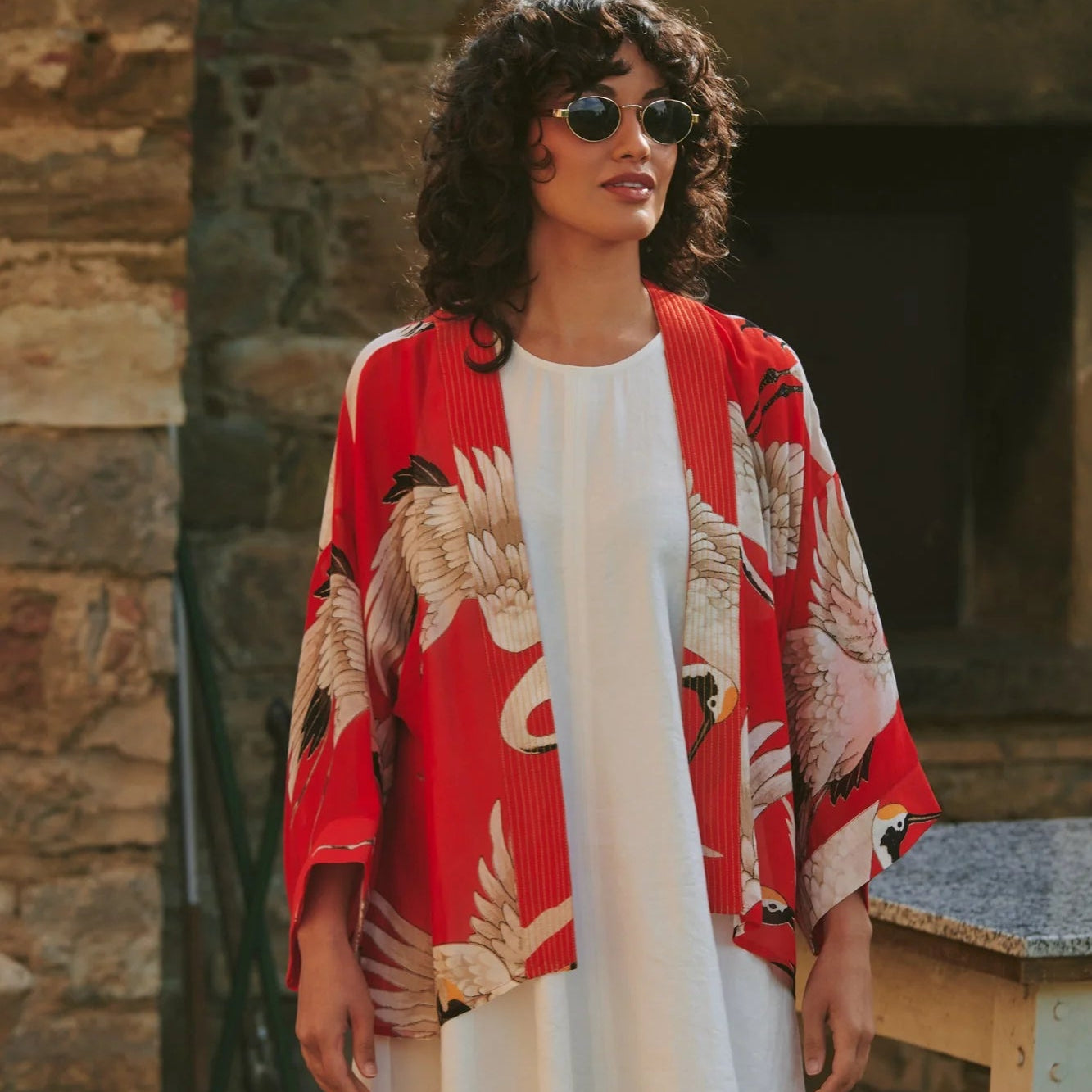 One Hundred Stars - Stork Scarlet Kimono