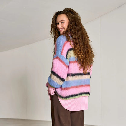 Black Colour Frey Striped knitted Cardigan - Soft Candy