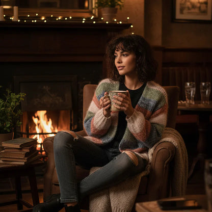 Black Colour - Filuca Striped knitted Cardigan - Camel Blue