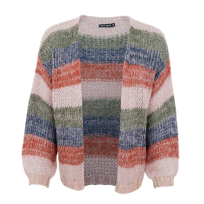 Black Colour - Filuca Striped knitted Cardigan - Camel Blue