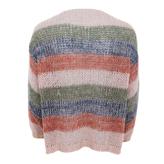 Black Colour - Filuca Striped knitted Cardigan - Camel Blue