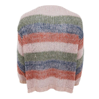 Black Colour - Filuca Striped knitted Cardigan - Camel Blue