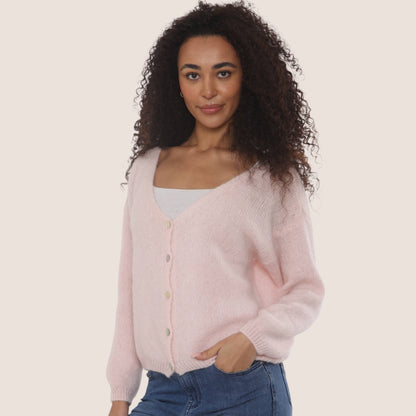 V-Neck Button Through Mohair Cardigan: In 2 Colours - One Size: UK8-18