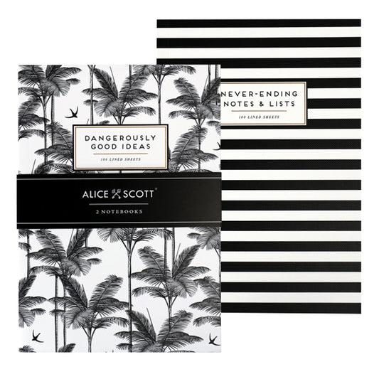 Alice Scott Set of 2 slim A5 Notebooks-black flamingo store