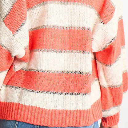 Glitter Striped Italian Wool Blend Cardigan in Coral: One-size (UK 8-18)