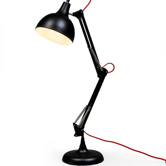 Matt Black Traditional Desk Lamp (Red Fabric Flex)