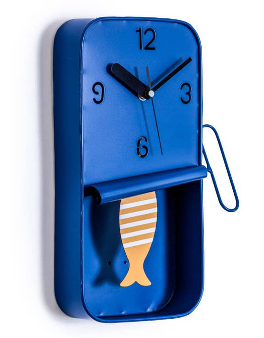 Navy Blue Metal Sardine Tin Pendulum Wall Clock