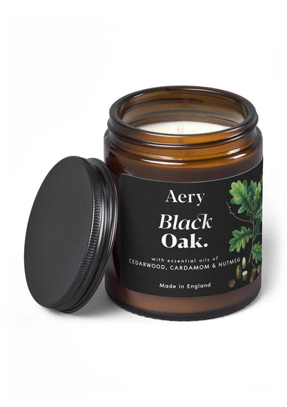 Aery Black Oak Scented Jar Candle- Cedarwood Cardamom and Nutmeg