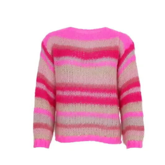 Black Colour Knitted Jumper - Multi Striped Pink Passion