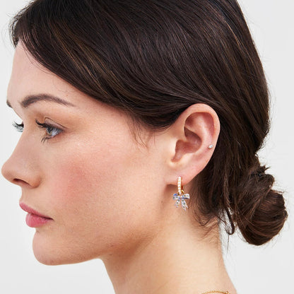 Fable England - Bow Pearl Huggie Earrings - Gold
