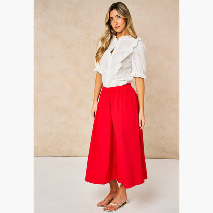 Cropped Wide Leg Cotton Trousers in Red: in 3 sizes