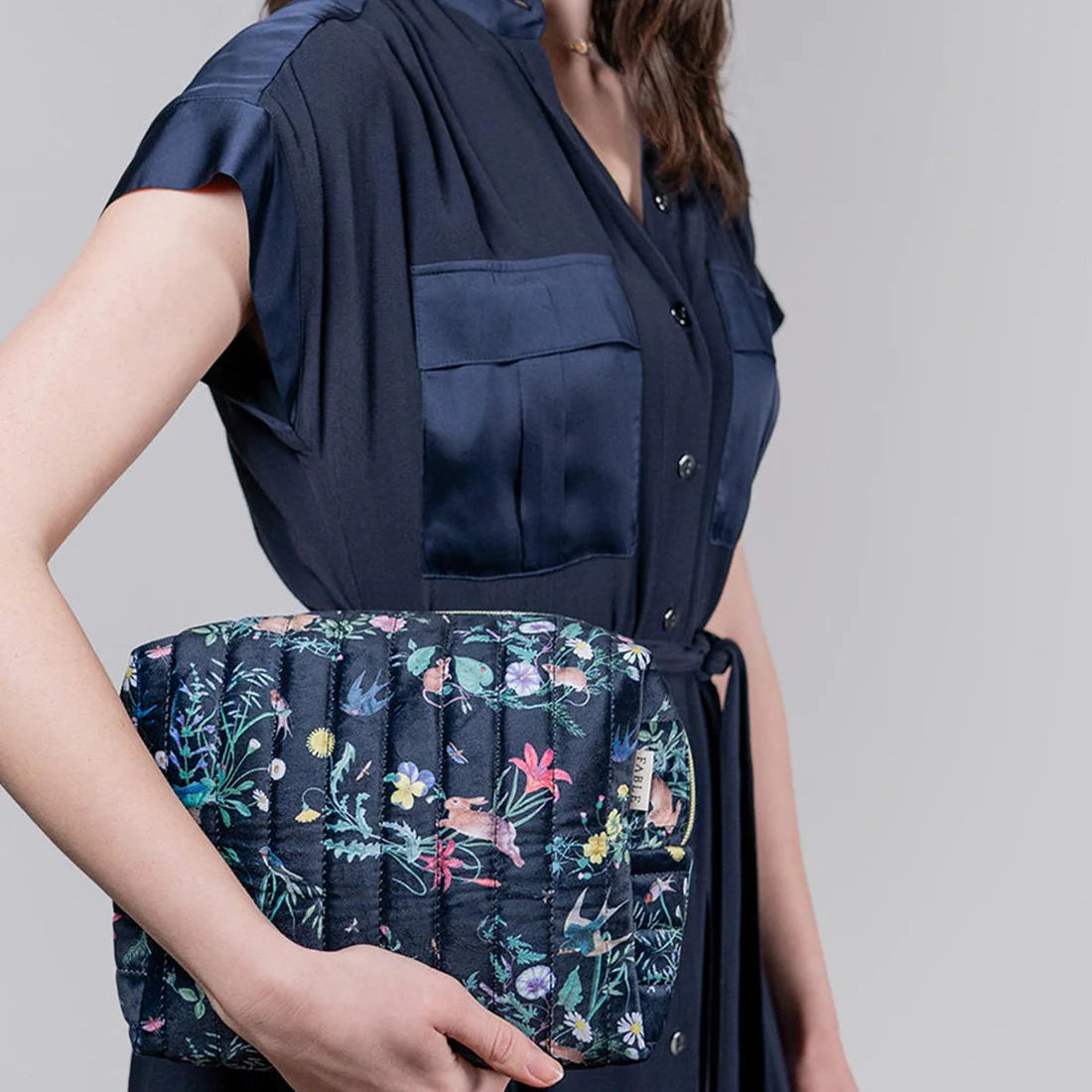 Fable England - Navy Large Quilted Make Up Bag