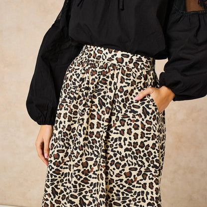 Leopard Print Cotton Midaxi Skirt in Neutral: Medium (UK 12-14)