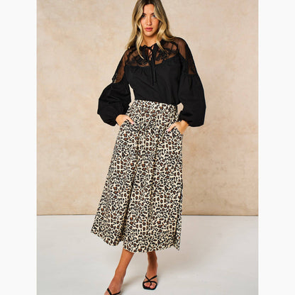 Leopard Print Cotton Midaxi Skirt in Neutral: Medium (UK 12-14)