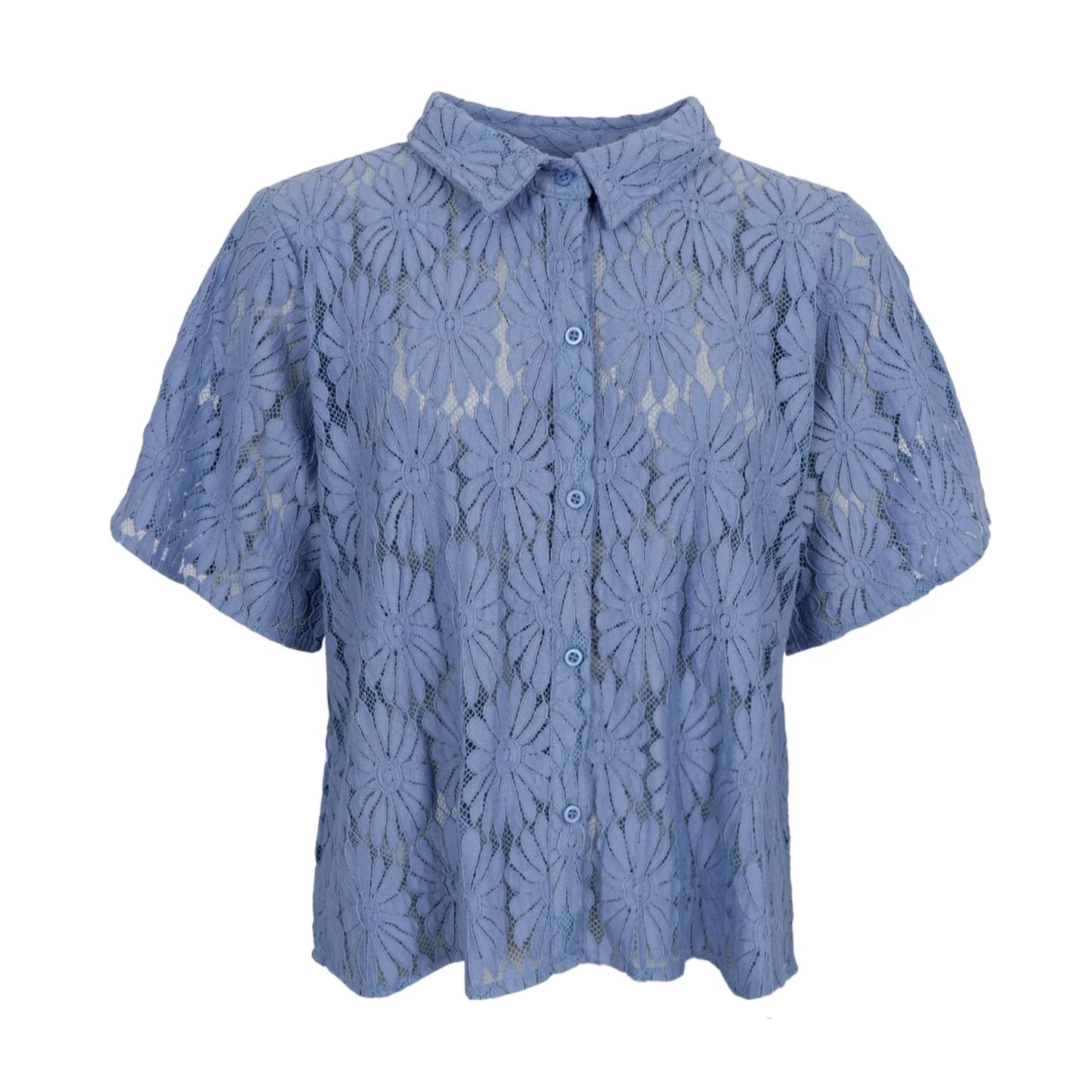 Black Colour ss Flower Shirt - Light Blue