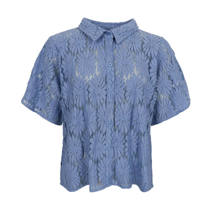 Black Colour ss Flower Shirt - Light Blue