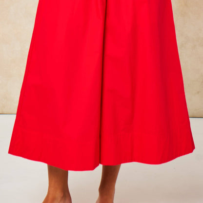Cropped Wide Leg Cotton Trousers in Red: in 3 sizes