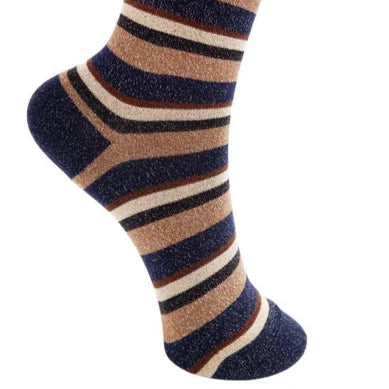 Black Colour Socks - Brandi Striped - Dark Navy