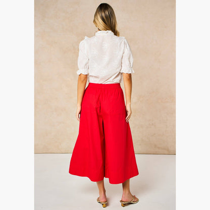 Cropped Wide Leg Cotton Trousers in Red: in 3 sizes