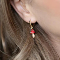 Enamel Mushroom Huggie Earrings