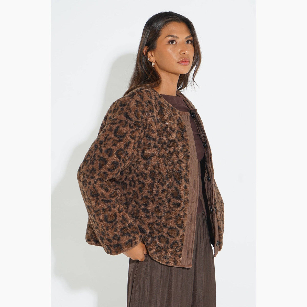 Sarta - Leopard Print Reversible Jacket in Brown - Small (UK 8-10)