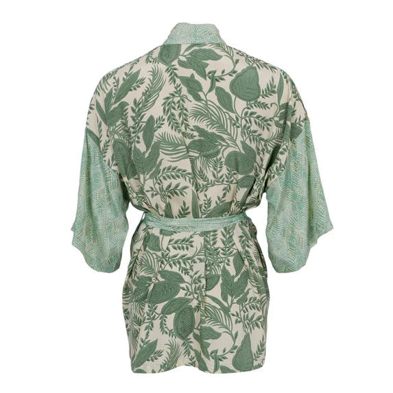 Short Kimono Floral Green Mix