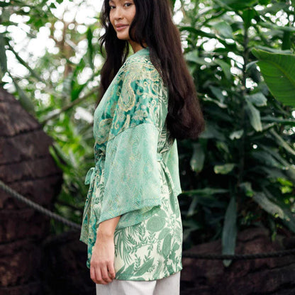 Short Kimono Floral Green Mix