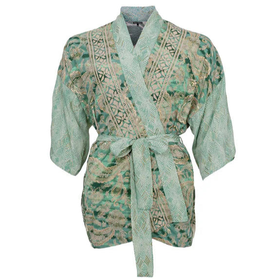 Short Kimono Floral Green Mix