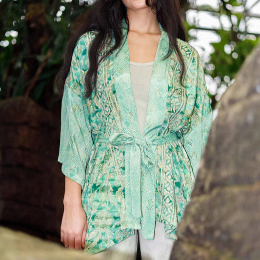 Short Kimono Floral Green Mix
