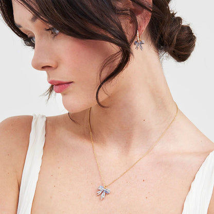 Fable England -Gold Forget Me Not Bow Pendant Necklace